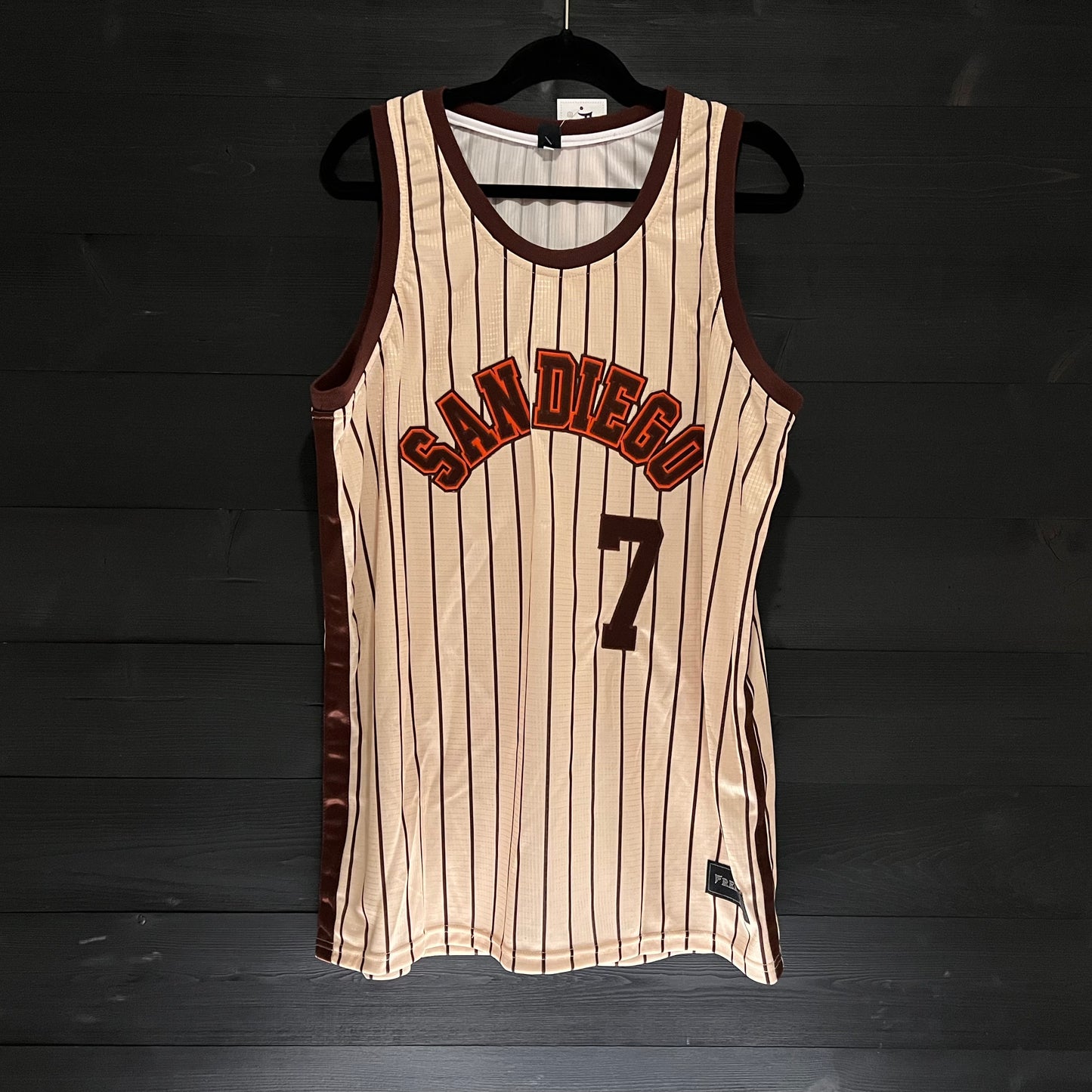 A-012m KIM Hangul Script #7 SD Friars Creme Pinstripes Brown Orange 2019 - MADE TO ORDER