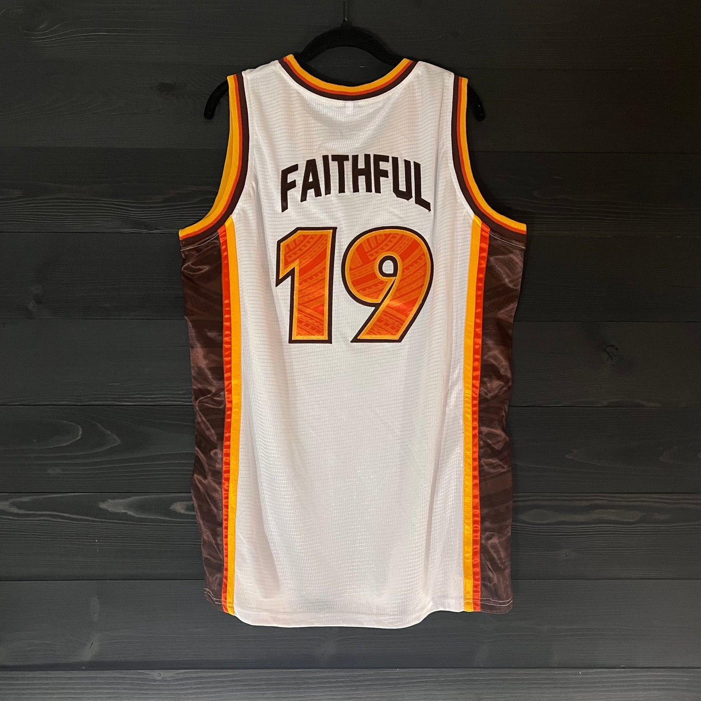 A-023a #19 FAITHFUL White Brown Orange Retro Tribal - ALL STOCK