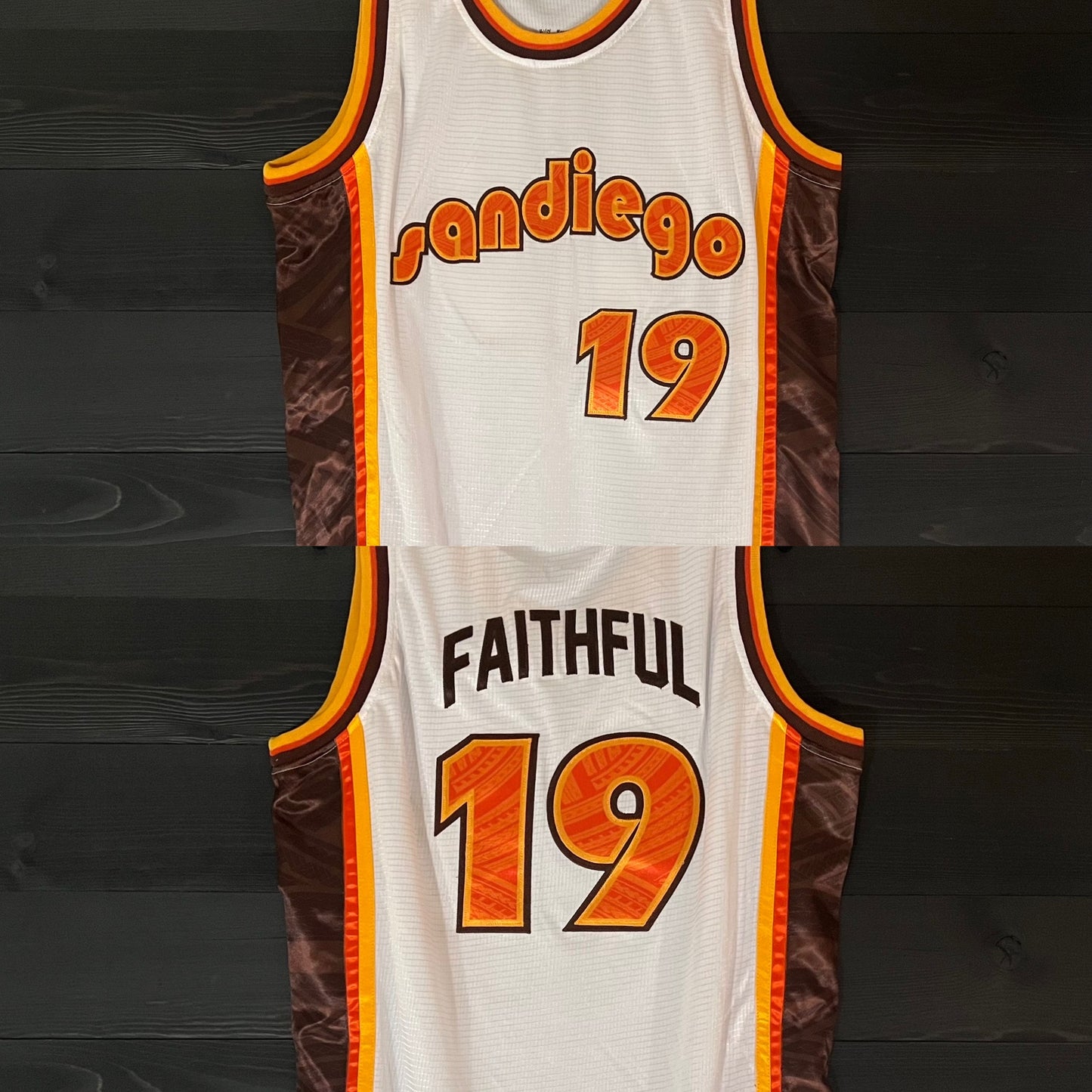 A-023a #19 FAITHFUL White Brown Orange Retro Tribal - ALL STOCK