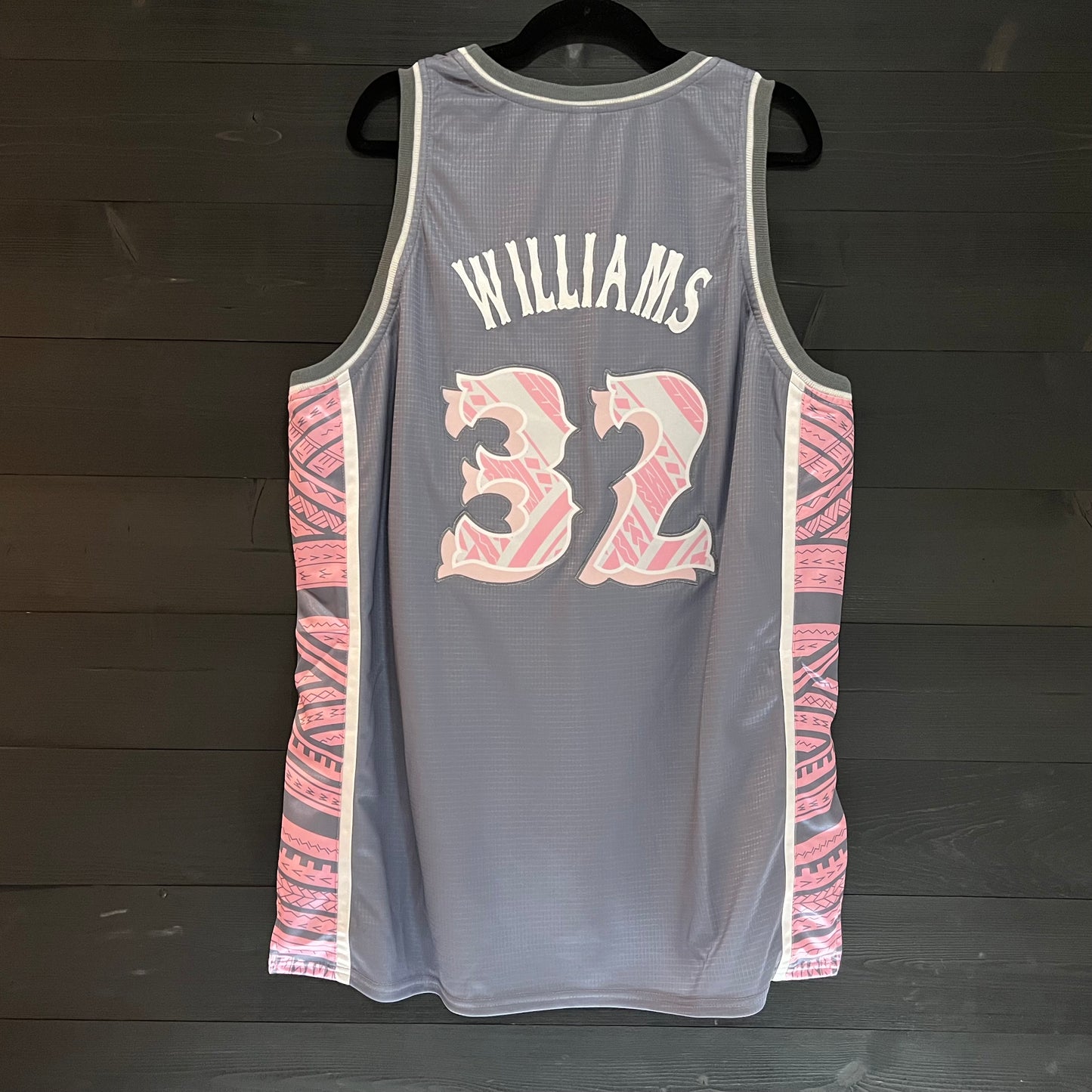 M-611m WILLIAMS #32 WSH Gray Pink Blossoms City Connect Tribal - MADE TO ORDER