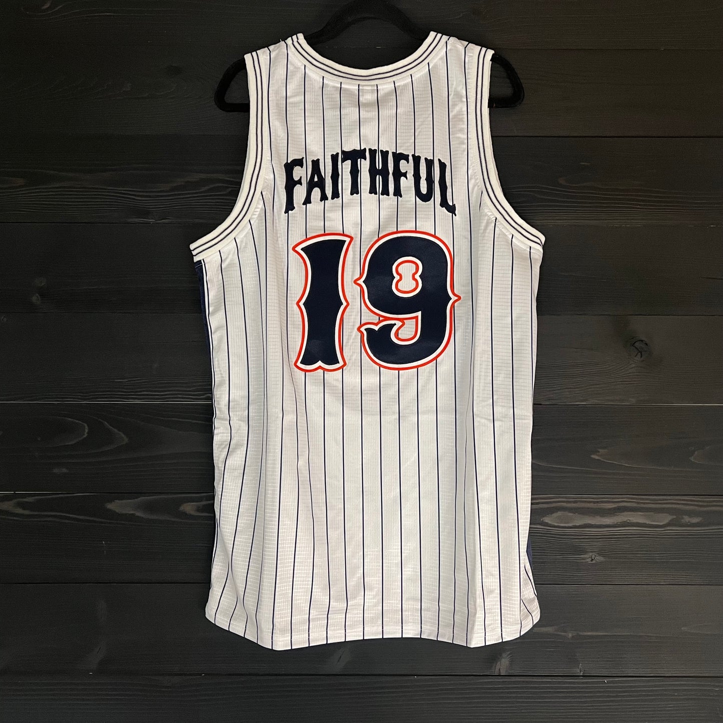 A-019m DAYGO FAITHFUL #19 - White Orange Navy Pinstripes ALL SIZES - MADE TO ORDER
