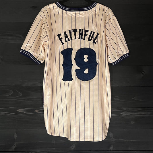 A-051a #19 FAITHFUL Baseball Creme Navy Pinstripes - ALL SIZES