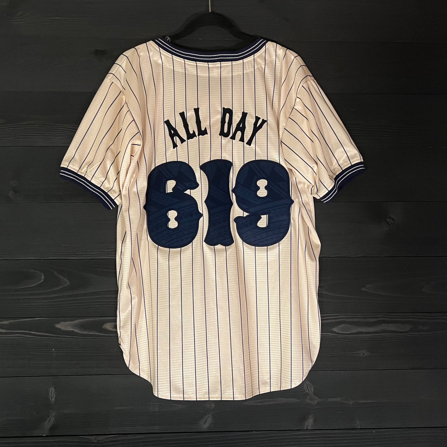A-051a #619 ALL DAY Baseball Creme Navy Pinstripes - ALL SIZES