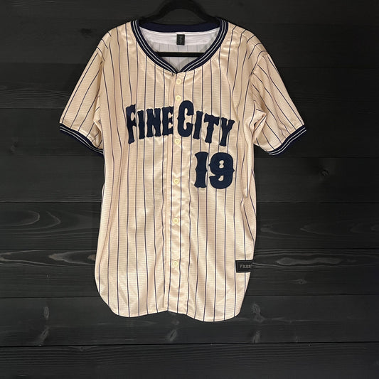 A-051a #19 FINE CITY FAITHFUL Baseball Creme Navy Pinstripes - ALL SIZES
