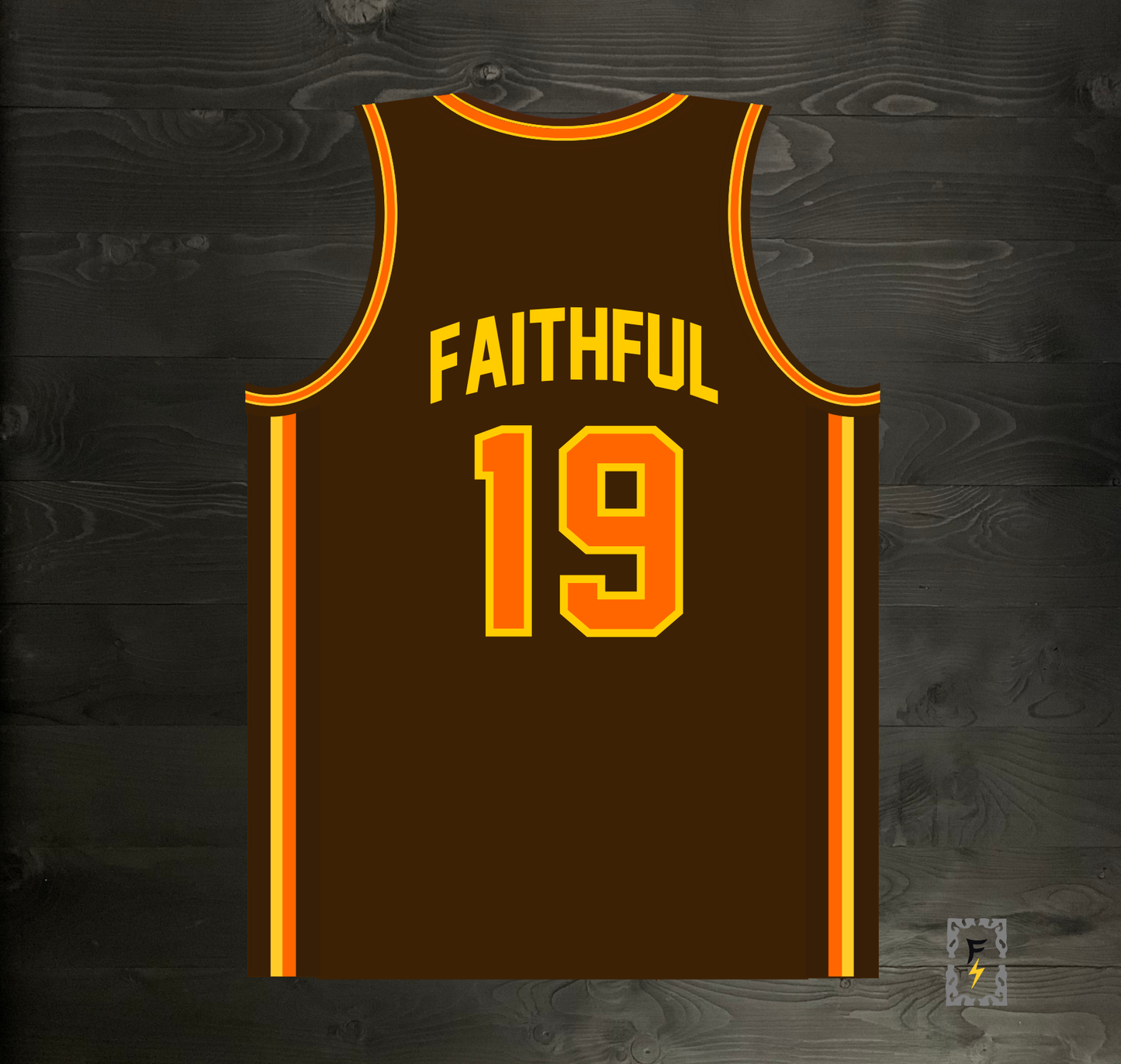 A-115m #19 FAITHFUL Brown Yellow Orange Basketball Jersey - MADE TO ORDER