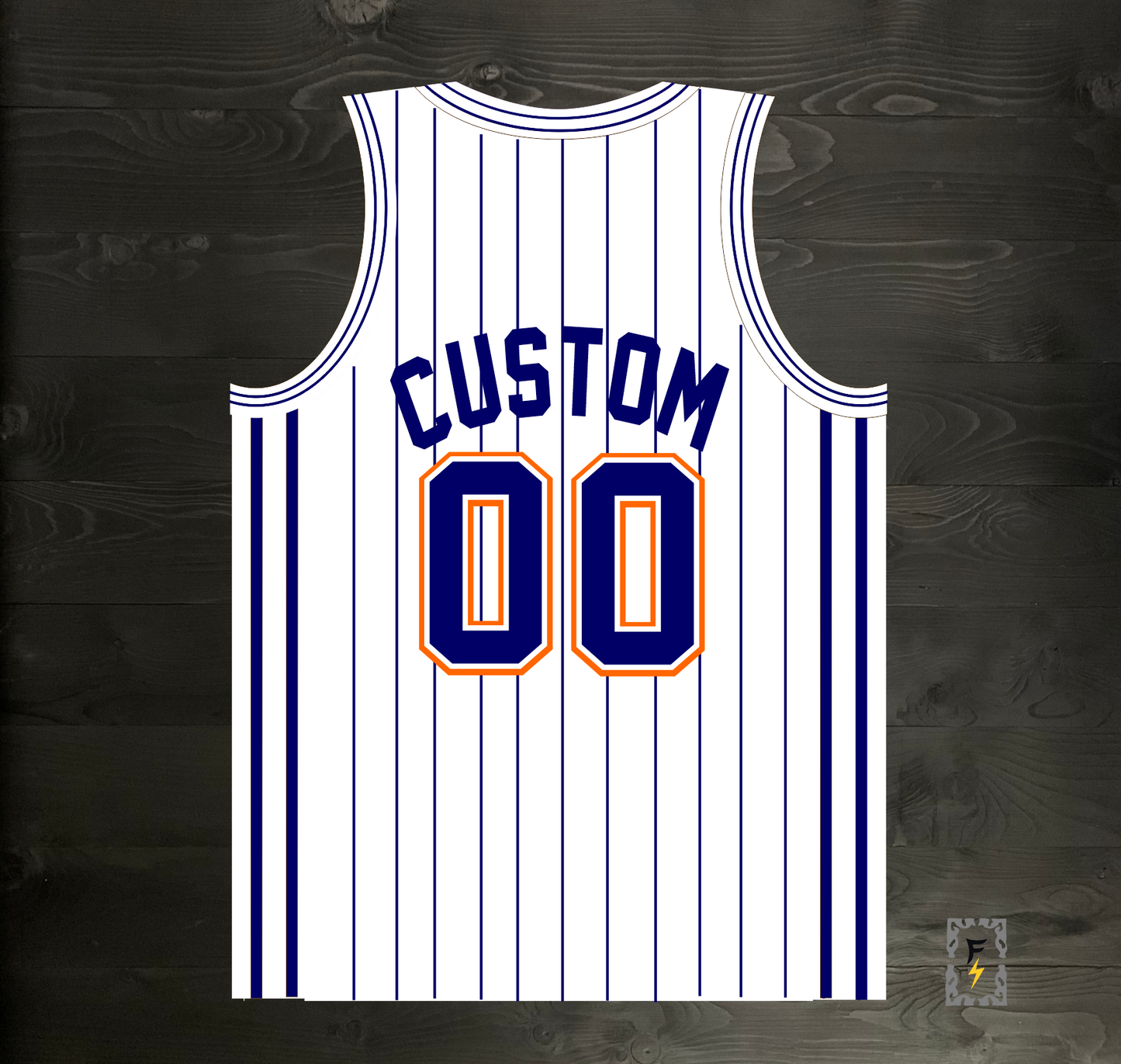 A-119m CUSTOM Name and # White Navy Orange w Pinstripes Basketball Jersey - MADE TO ORDER