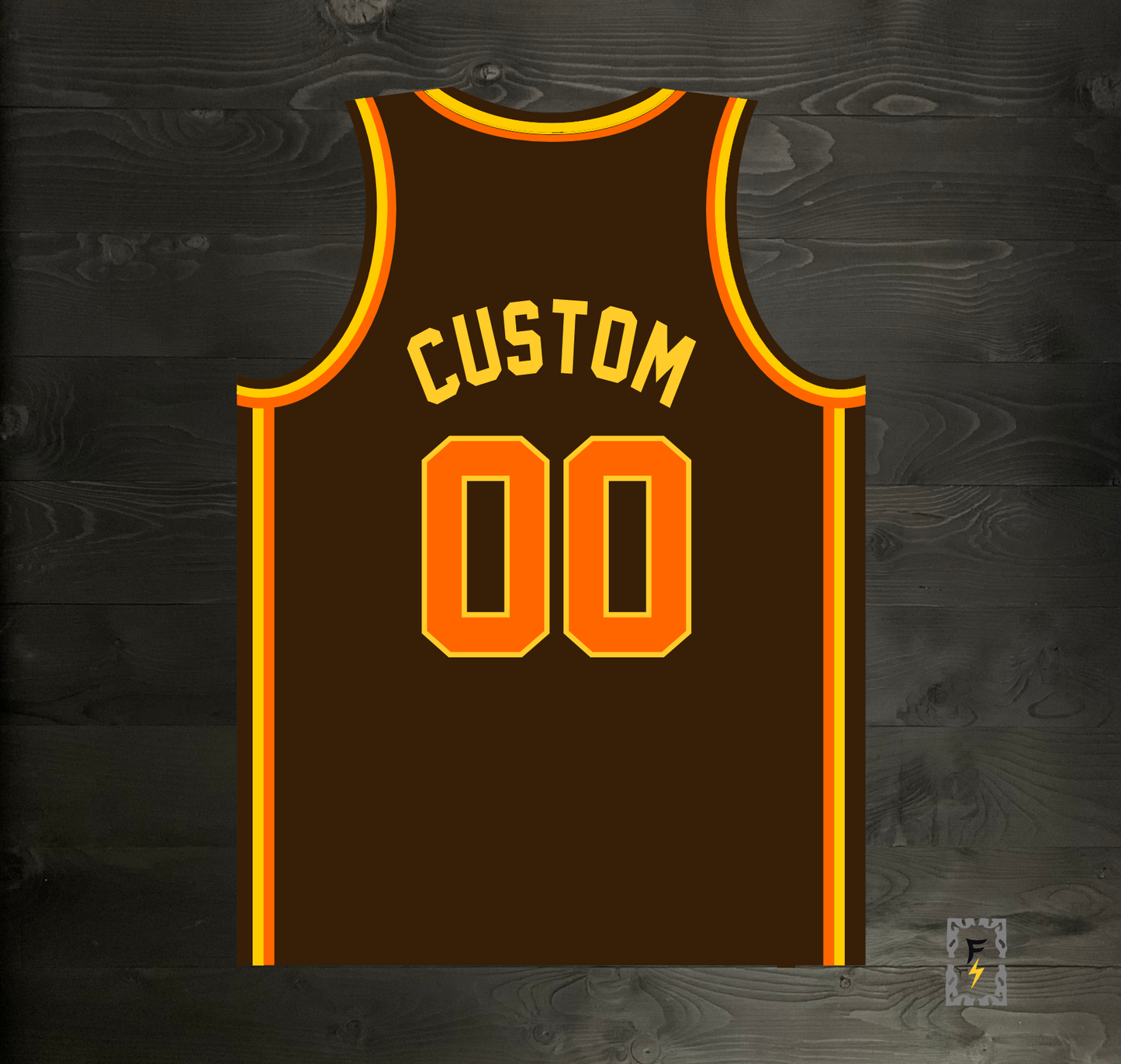 A-120m Custom Name and # Pyramid Brown Orange Yellow Basketball Jersey - MADE TO ORDER