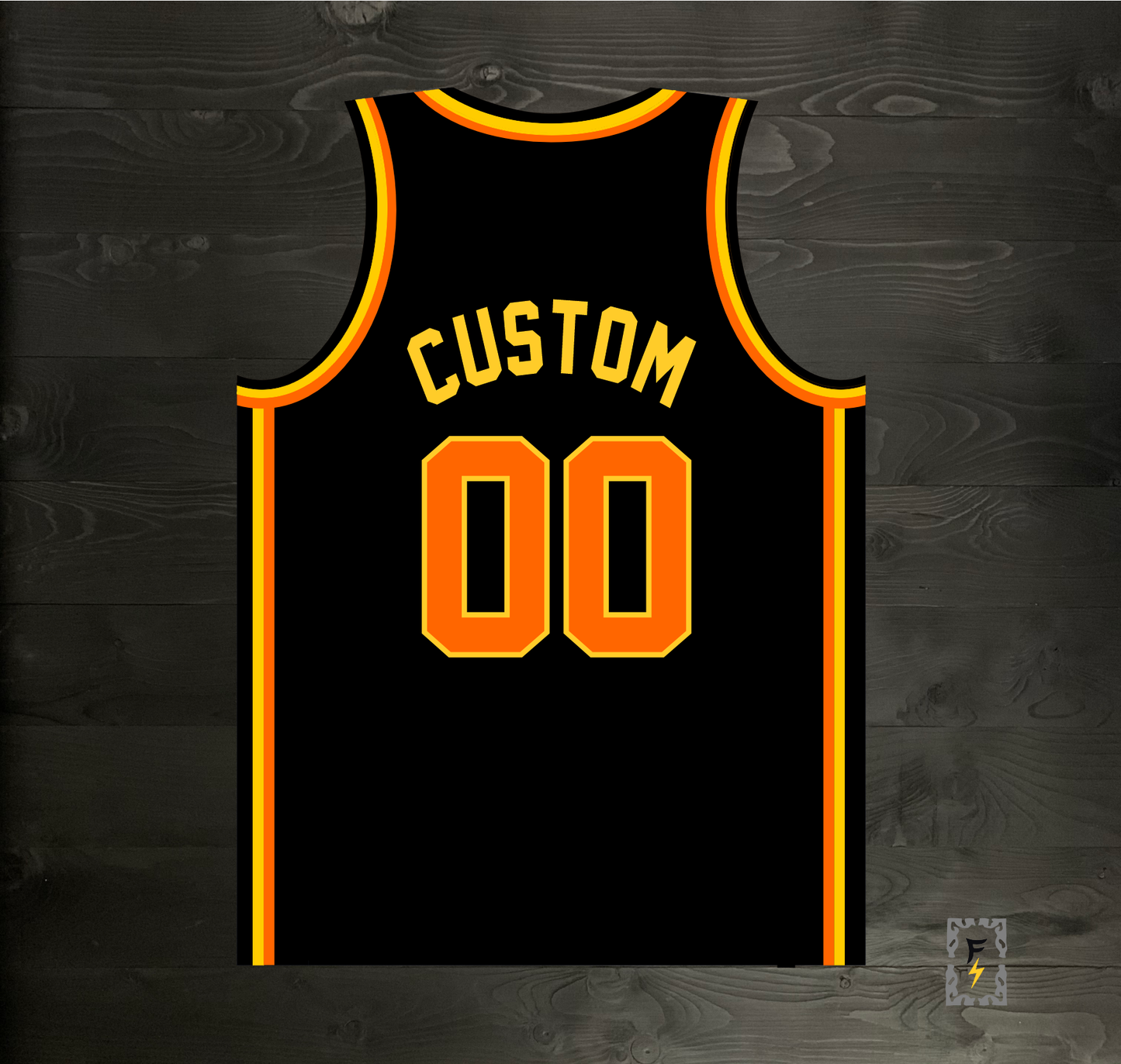 A-123m Custom Name and # Pyramid Black Orange Yellow Basketball Jersey - MADE TO ORDER