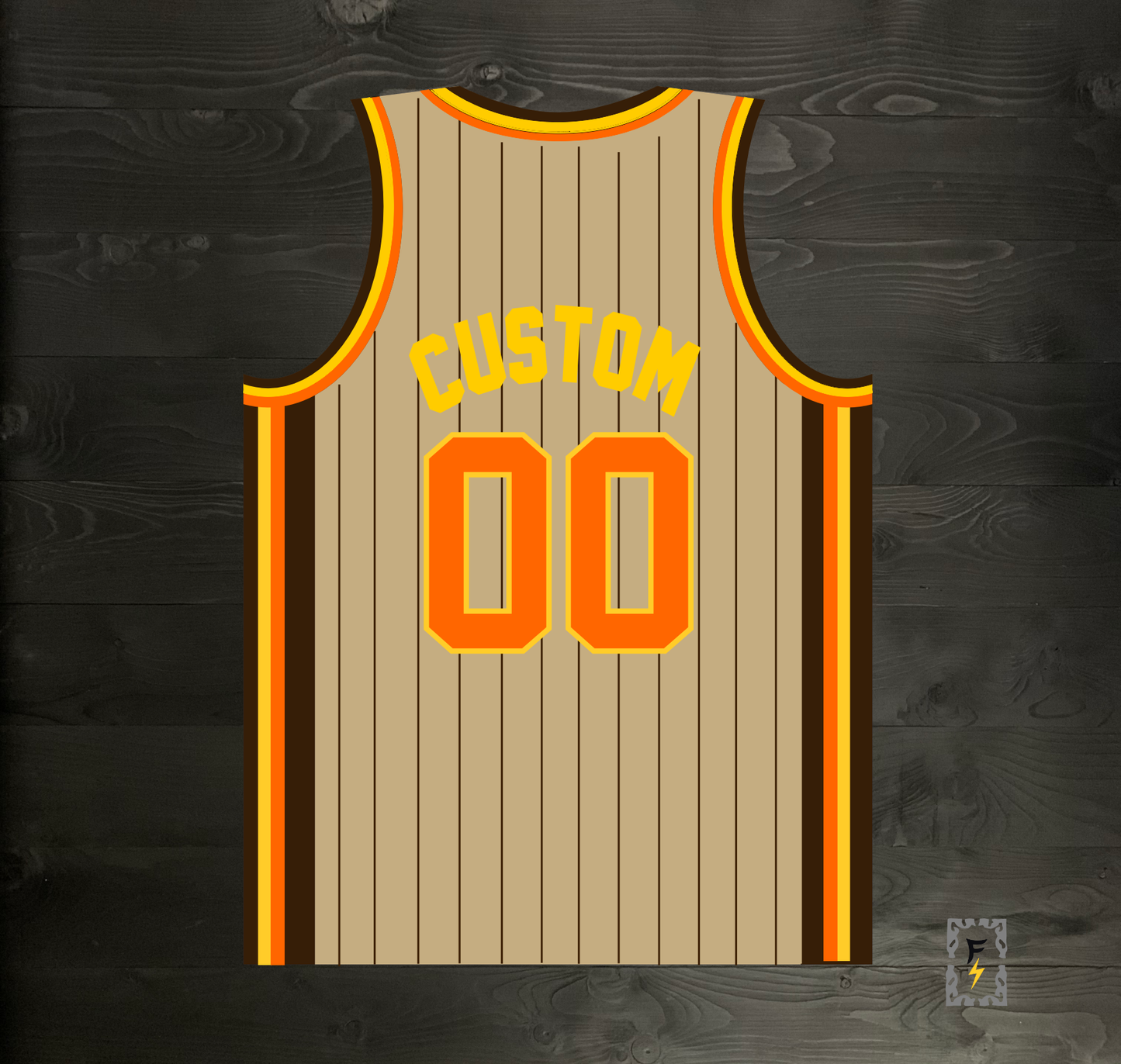 A-124m Custom Name and # Pyramid Sand Orange Yellow w Pinstripes Basketball Jersey - MADE TO ORDER