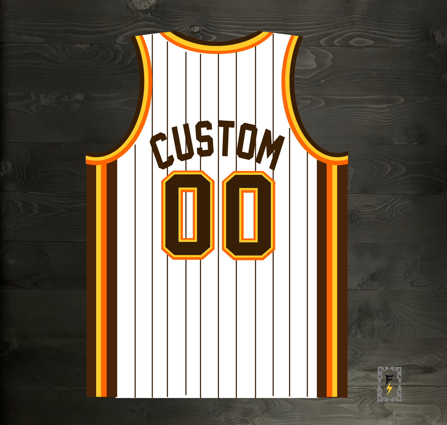 A-114m CUSTOM Name and # White Brown Yellow Orange w Pinstripes Basketball Jersey - MADE TO ORDER