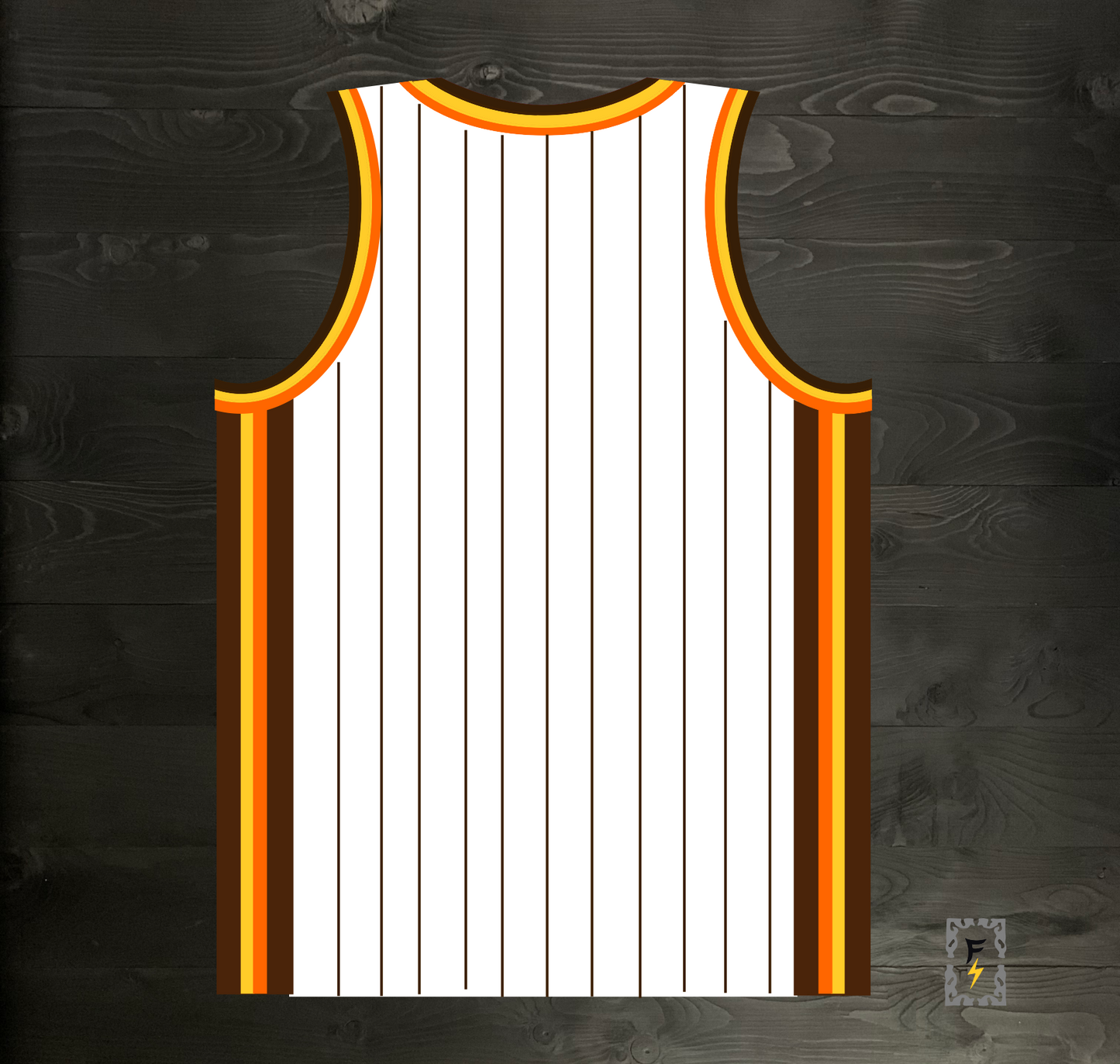 A-114m SD White Brown Orange Yellow w Pinstripes Basketball Tank Top - MADE TO ORDER