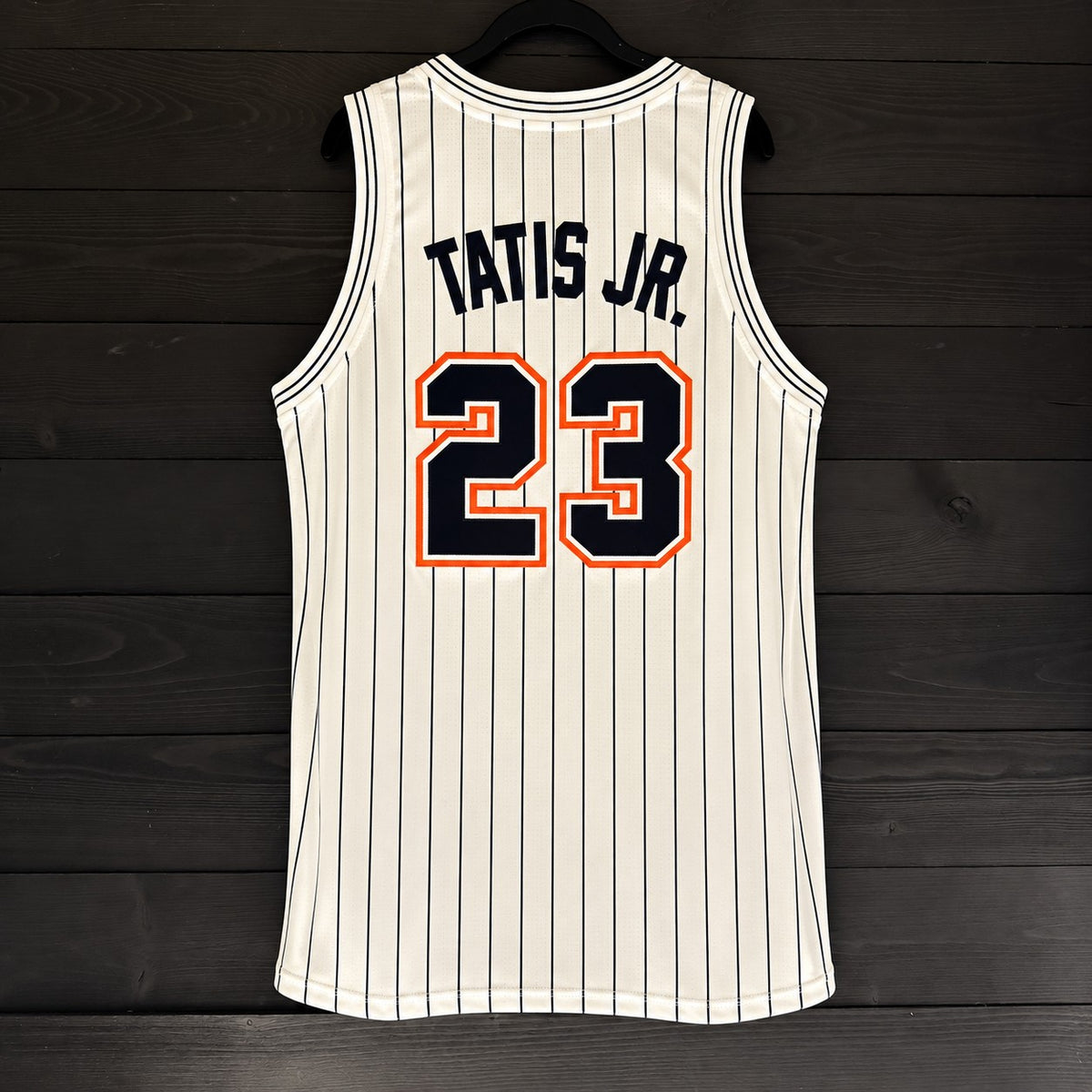 A-119a #23 White Orange Navy Pinstripes - ALL STOCK