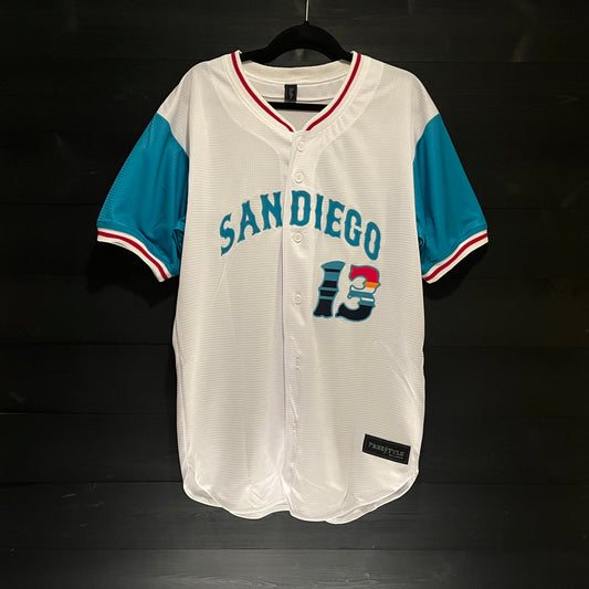 D-006a #13 SDW White Aqua Baseball - ALL STOCK