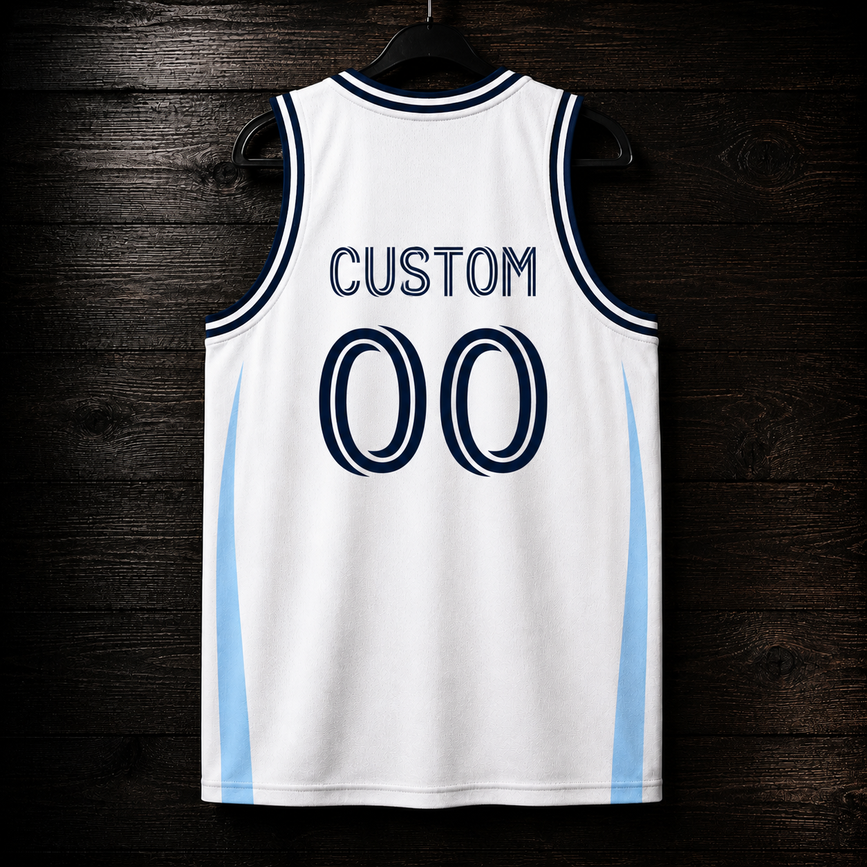 F-004m CUSTOM NAME and # White Light Blue Basketball Jersey - MADE TO ORDER