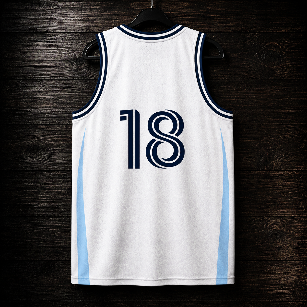 F-004m #18 White Light Blue Basketball Jersey - MADE TO ORDER