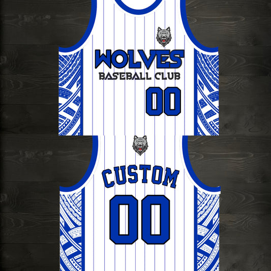 L-003m CUSTOM NAME AND # San Diego Wolves White Royal Blue Pinstripes - MADE TO ORDER