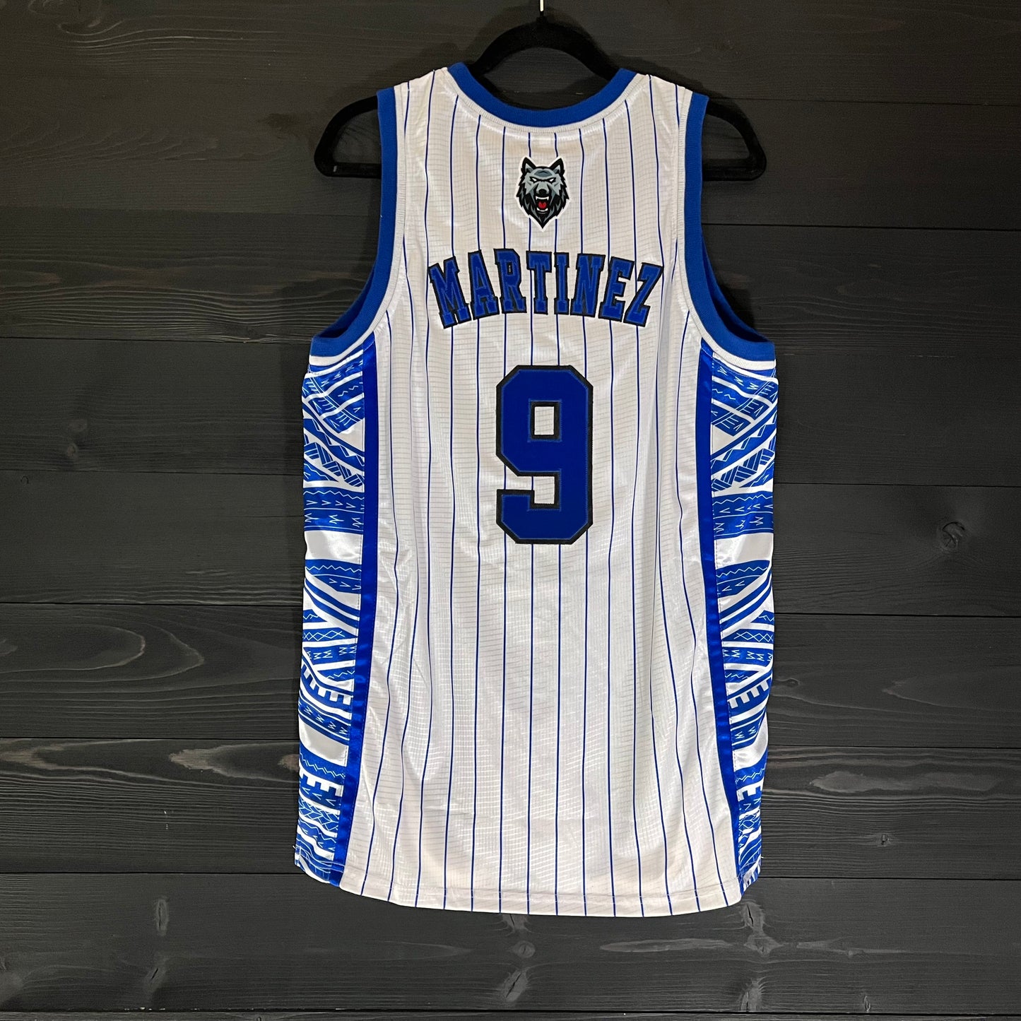 L-003m CUSTOM NAME AND # San Diego Wolves White Royal Blue Pinstripes - MADE TO ORDER