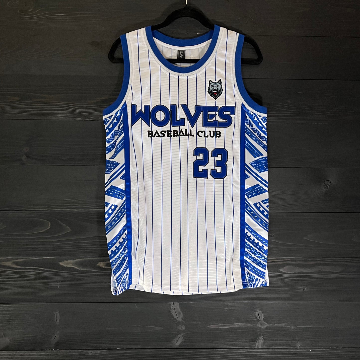 L-003m CUSTOM NAME AND # San Diego Wolves White Royal Blue Pinstripes - MADE TO ORDER