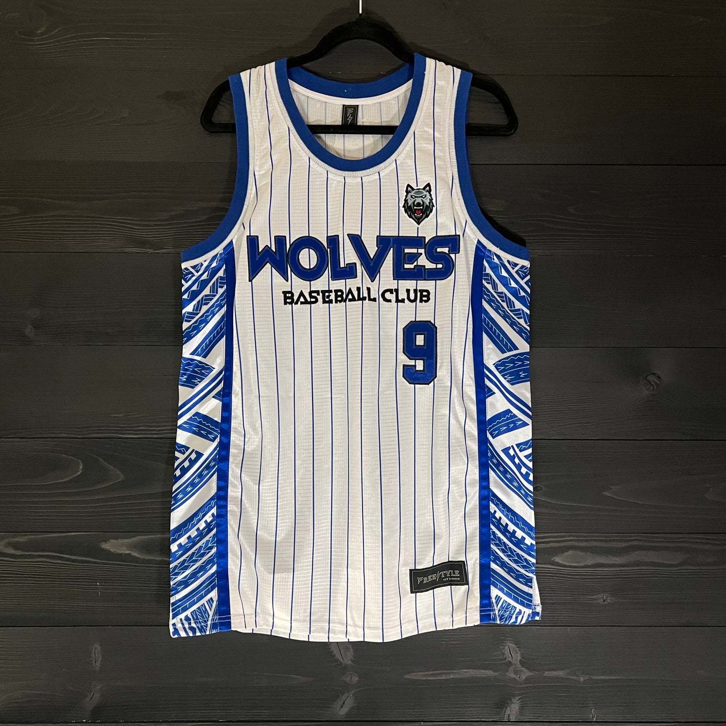 L-003m CUSTOM NAME AND # San Diego Wolves White Royal Blue Pinstripes - MADE TO ORDER