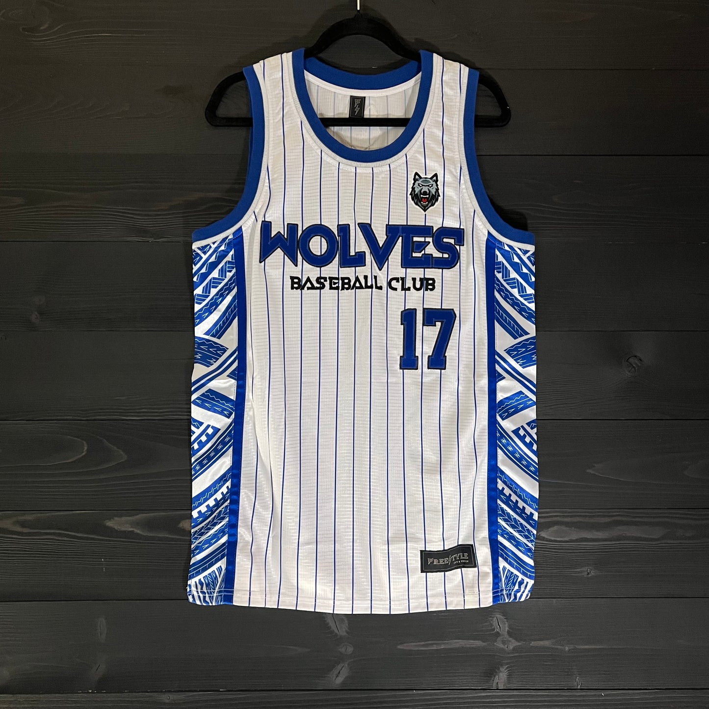 L-003m CUSTOM NAME AND # San Diego Wolves White Royal Blue Pinstripes - MADE TO ORDER