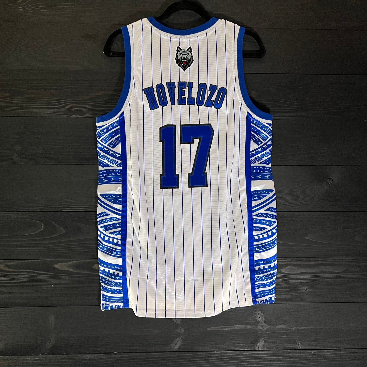 L-003m CUSTOM NAME AND # San Diego Wolves White Royal Blue Pinstripes - MADE TO ORDER