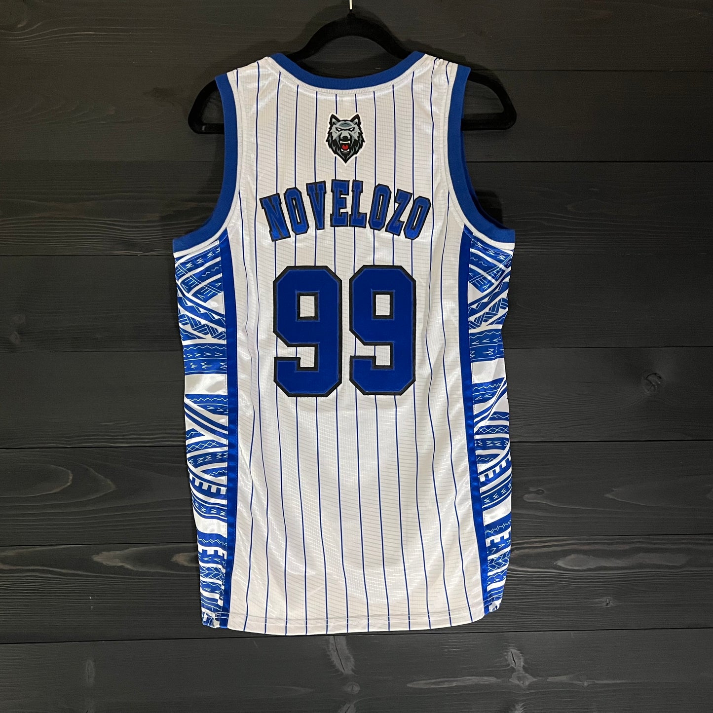 L-003m CUSTOM NAME AND # San Diego Wolves White Royal Blue Pinstripes - MADE TO ORDER