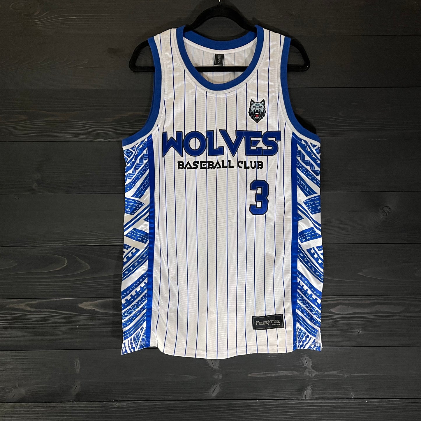 L-003m CUSTOM NAME AND # San Diego Wolves White Royal Blue Pinstripes - MADE TO ORDER