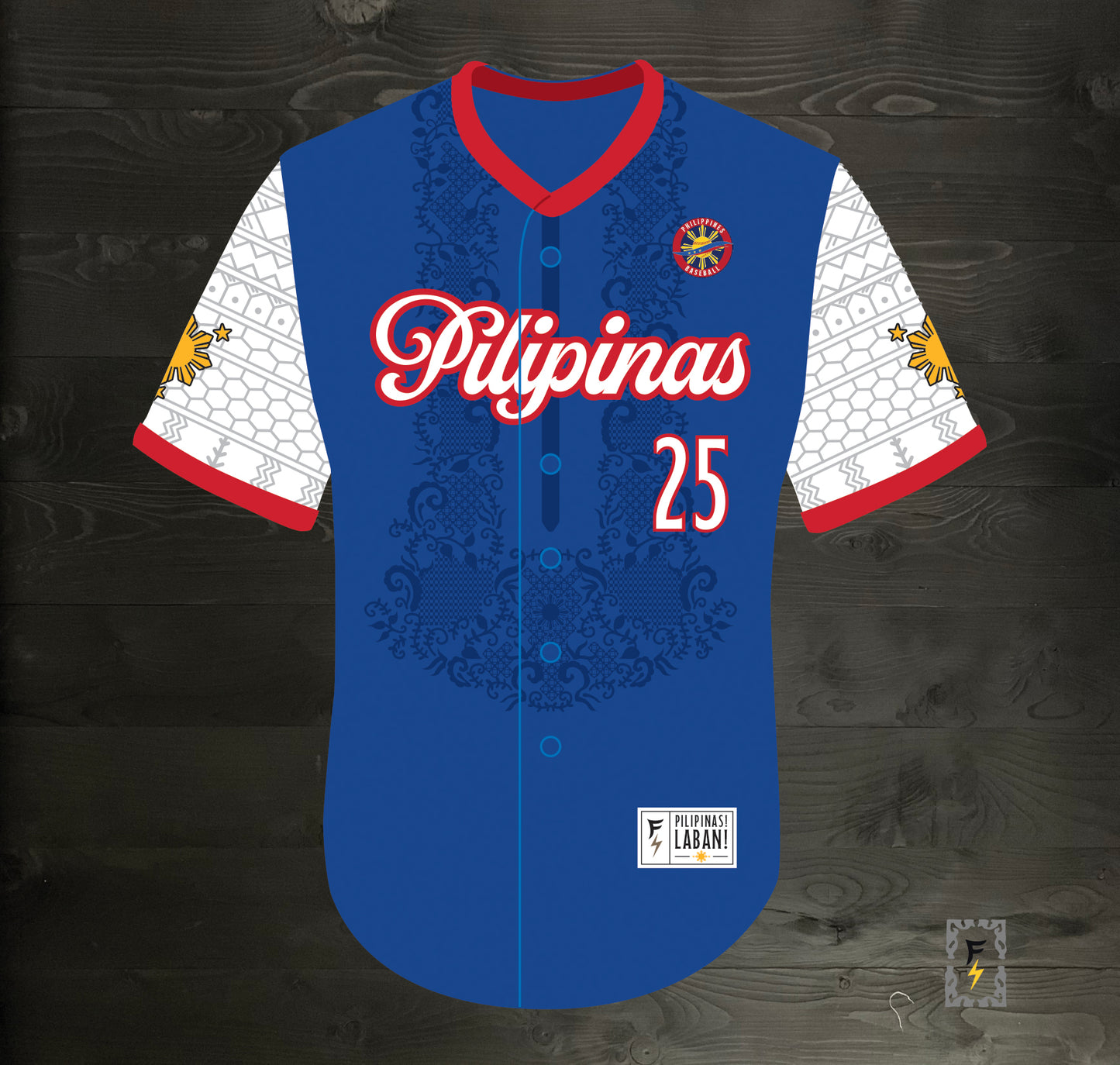 L-102m FIL-AM #25 Pilipinas Philippines Baseball Group (PBG) Blue Button Up Baseball Jersey - MADE TO ORDER