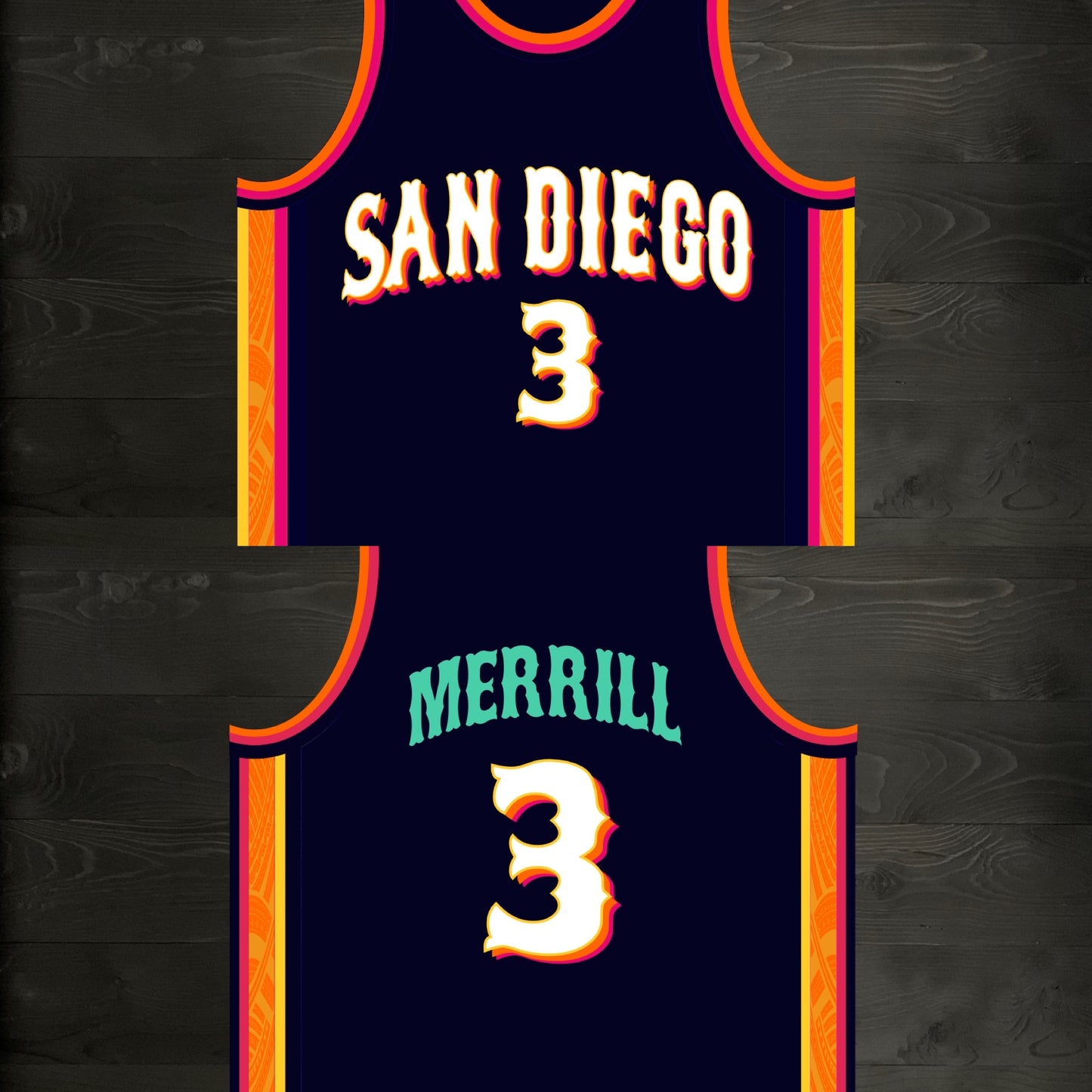 A-120m #3 Navy Orange White Pink Basketball Jersey - MADE TO ORDER