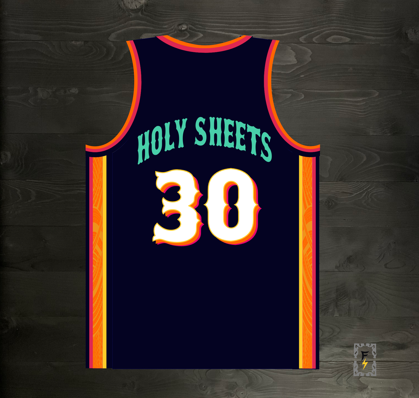 A-120m #30 HOLY SHEETS Navy Orange White Pink Basketball Jersey - MADE TO ORDER