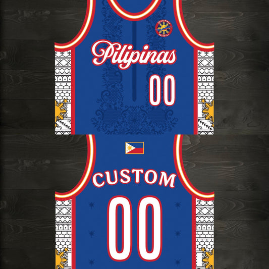 L-100m CUSTOM Name and # Pilipinas Philippines Baseball Group (PBG) Blue Basketball Jersey - MADE TO ORDER