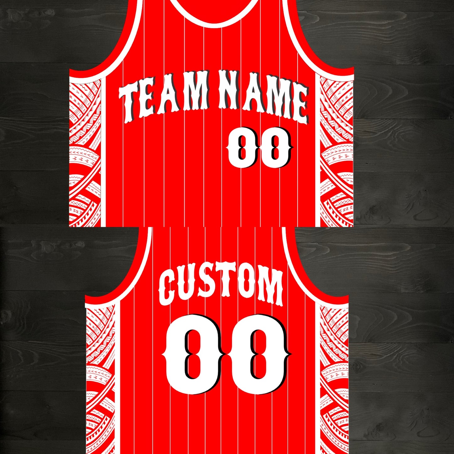 M-361m CUSTOM TEAM Red White Pinstripes Tribalz Basketball Jersey ALL SIZES - MADE ORDER