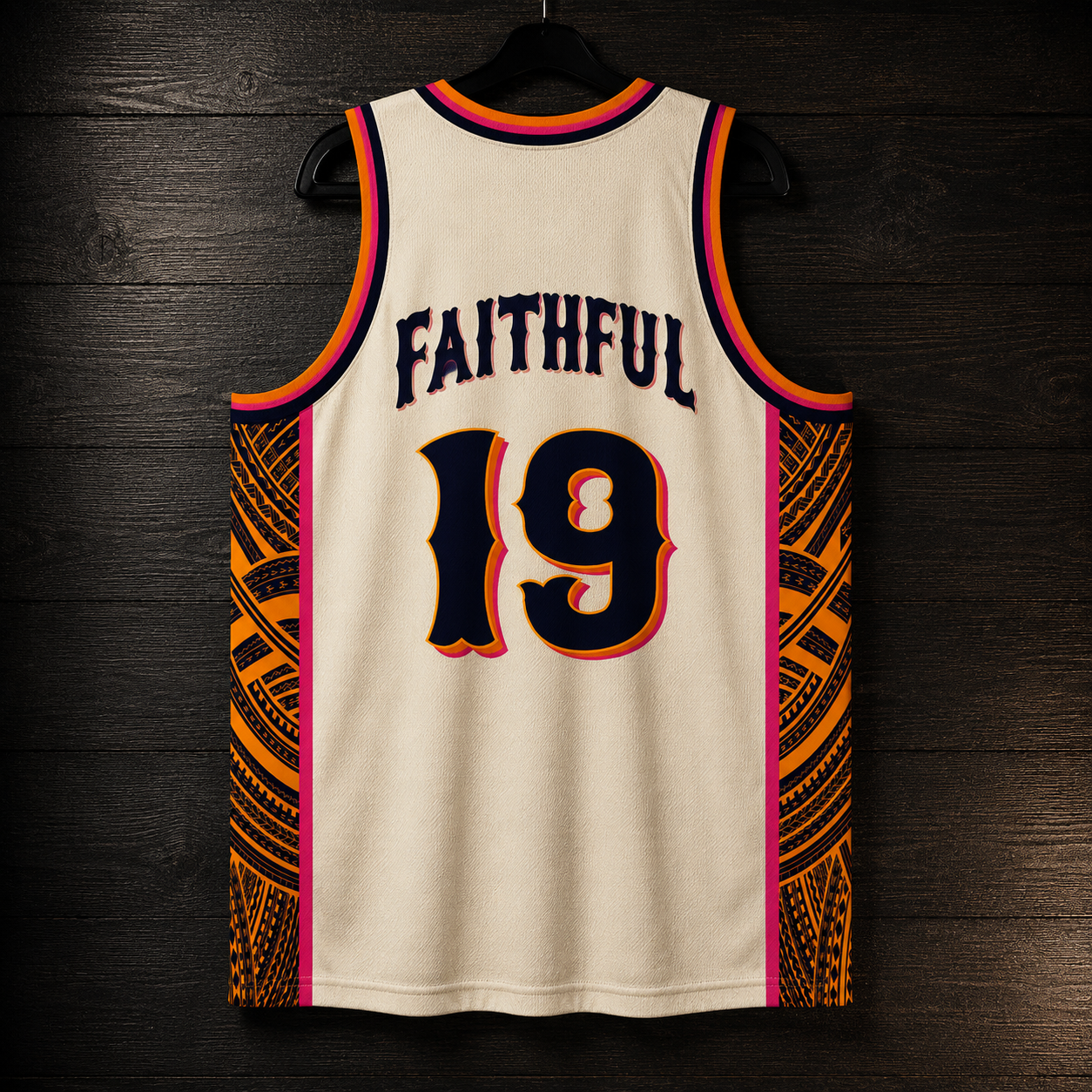 A-121m FAITHFUL Custom # Bone Creme Navy Marigold Magenta Tribal Basketball Jersey - MADE TO ORDER