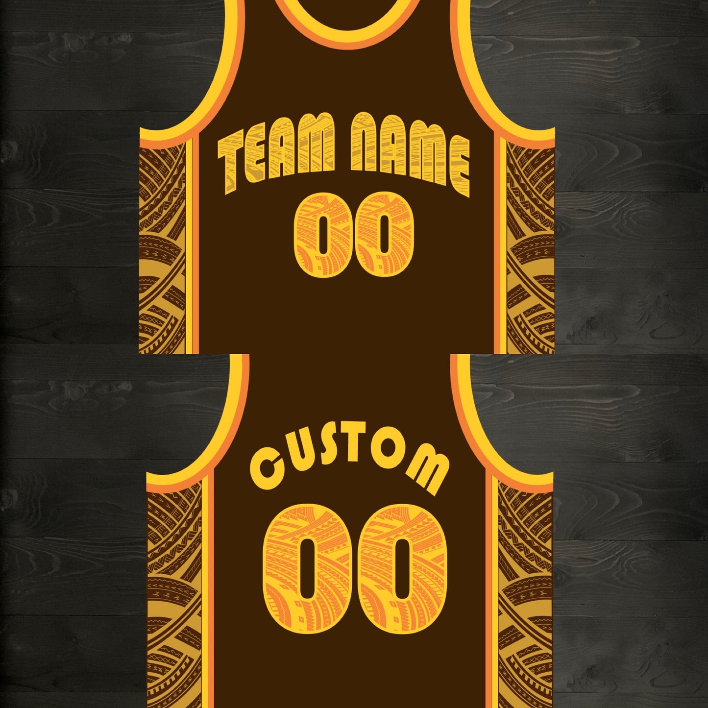 A-002m CUSTOM Brown Orange Tribalz Basketball Jersey ALL SIZES - MADE ORDER