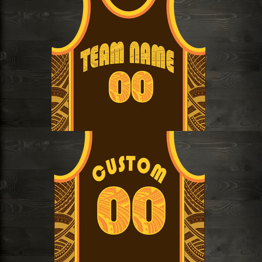 A-002m CUSTOM Brown Orange Tribalz Basketball Jersey ALL SIZES - MADE ORDER