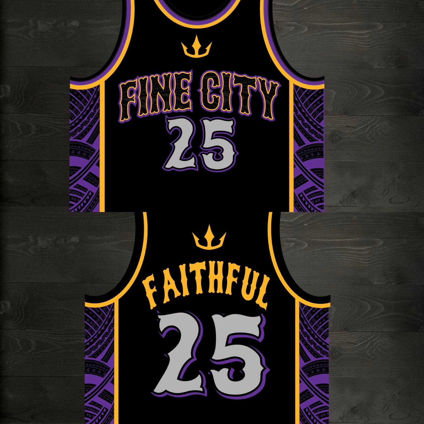 E-000m FAITHFUL #25 FINE CITY Black Purple Gold Tribal ALL SIZES - MADE ORDER