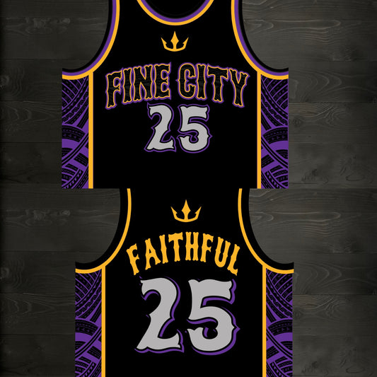 E-000m FAITHFUL #25 FINE CITY Black Purple Gold Tribal ALL SIZES - MADE ORDER
