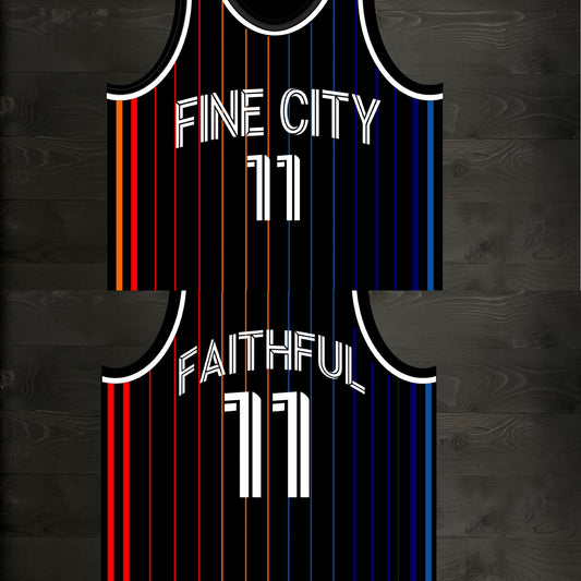 F-000m FAITHFUL #11 FINE CITY Black Multi Pinstripe Basketball ALL SIZES - MADE ORDER