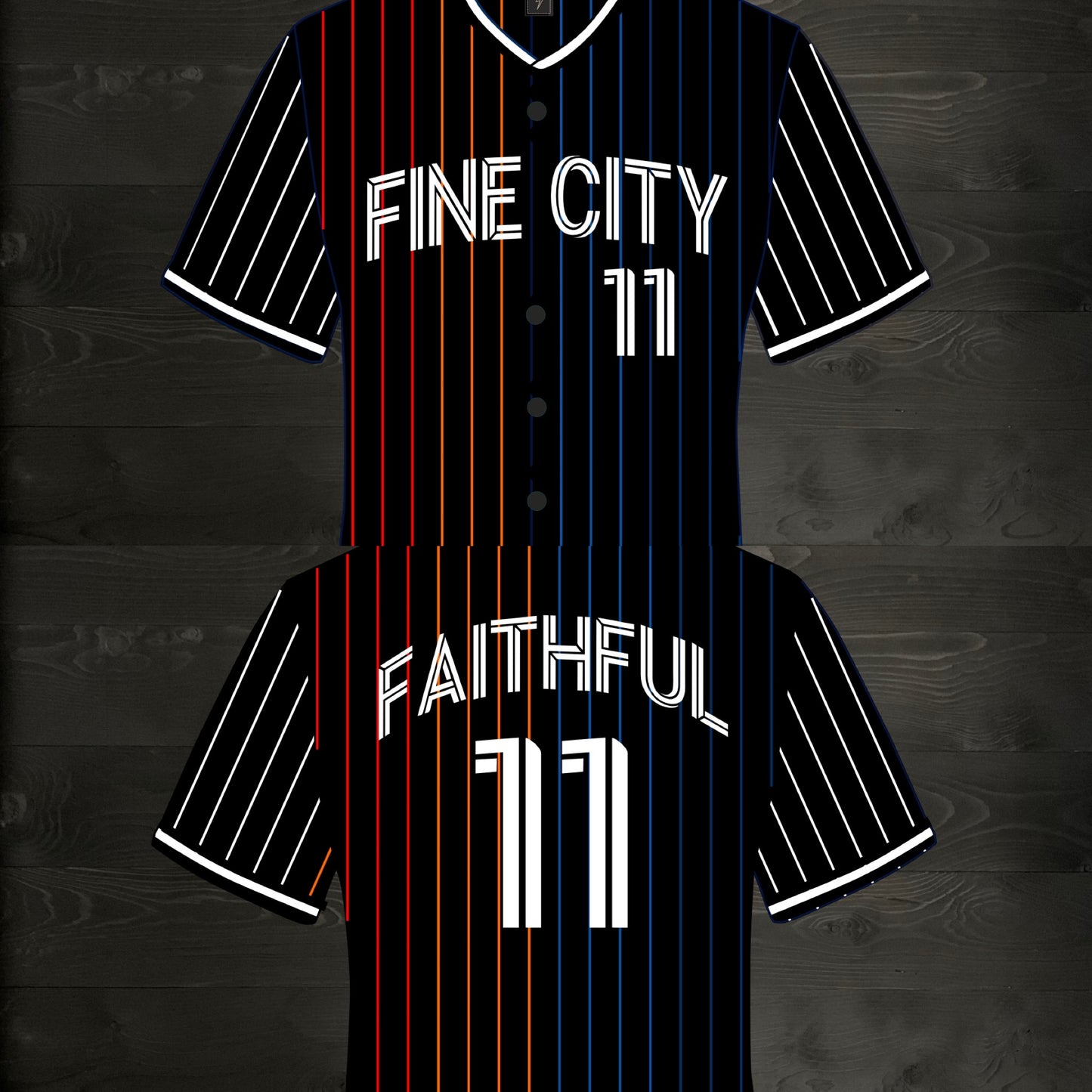 F-001m FAITHFUL #11 FINE CITY Black Multi Pinstripe Baseball ALL SIZES - MADE ORDER