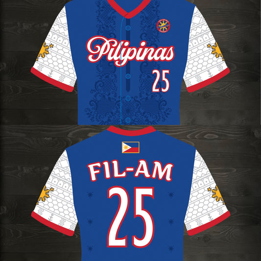 L-102m FIL-AM #25 Pilipinas Philippines Baseball Group (PBG) Blue Button Up Baseball Jersey - MADE TO ORDER