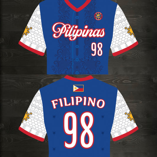 L-102m FILIPINO #98 Pilipinas Philippines Baseball Group (PBG) Blue Button Up Baseball Jersey - MADE TO ORDER