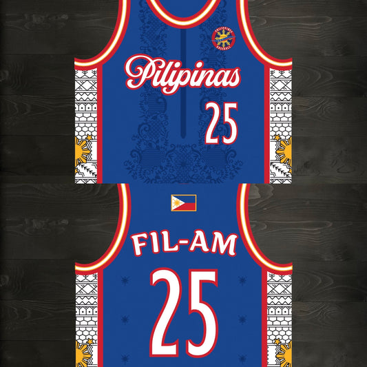 L-100m FIL-AM #25 Pilipinas Philippines Baseball Group (PBG) Blue Basketball Jersey - MADE TO ORDER
