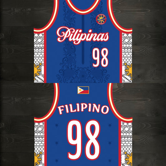 L-100m FILIPINO #98 Pilipinas Philippines Baseball Group (PBG) Blue Basketball Jersey - MADE TO ORDER