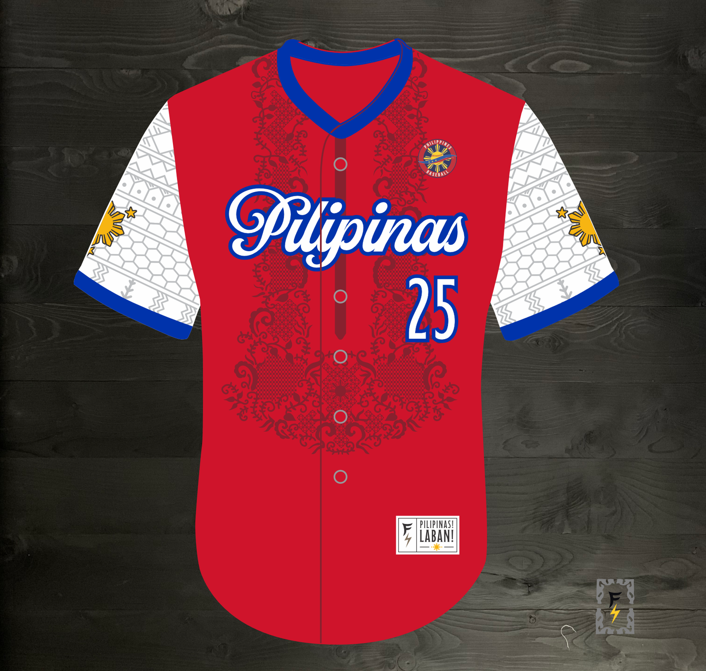 L-103m FIL-AM #25 Pilipinas Philippines Baseball Group (PBG) Red Button Up Baseball Jersey - MADE TO ORDER
