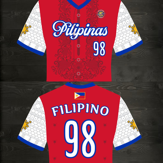 L-103m FILIPINO #98 Pilipinas Philippines Baseball Group (PBG) Red Button Up Baseball Jersey - MADE TO ORDER