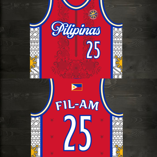 L-101m FIL-AM #25 Pilipinas Philippines Baseball Group (PBG) Red Basketball Jersey - MADE TO ORDER