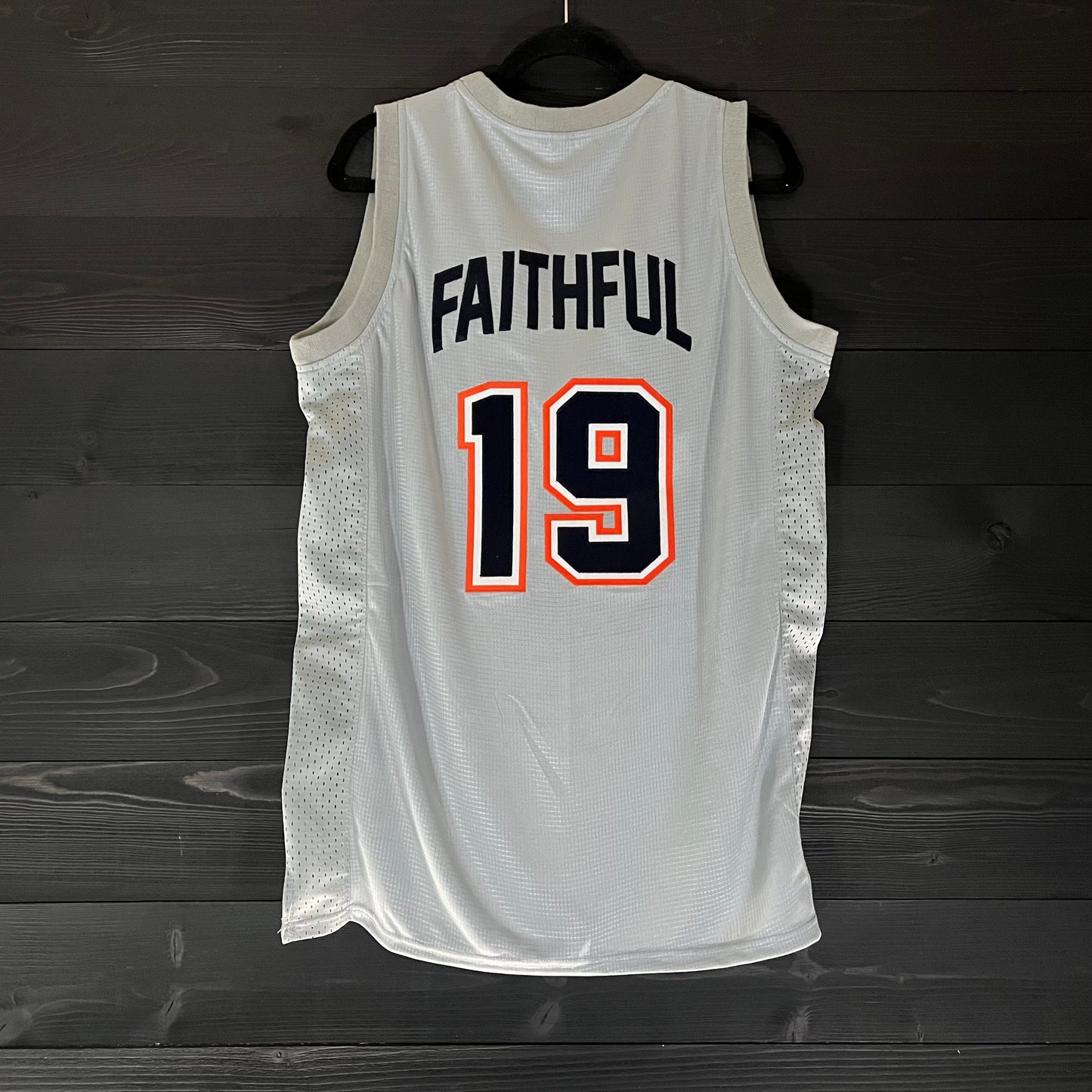 A-013m FAITHFUL #19 - FINE CITY Gray Navy Orange Basketball Jersey ALL SIZES - MADE ORDER