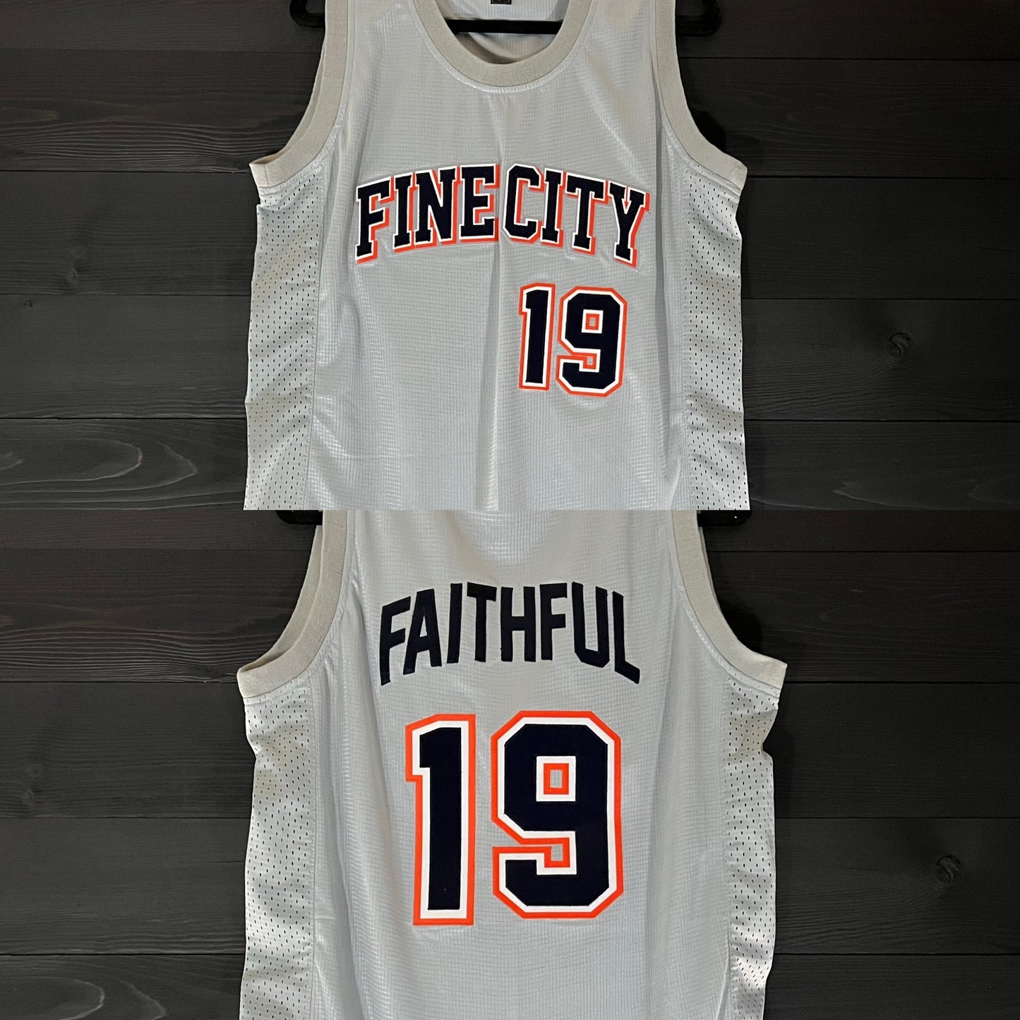 A-013m FAITHFUL #19 - FINE CITY Gray Navy Orange Basketball Jersey ALL SIZES - MADE ORDER