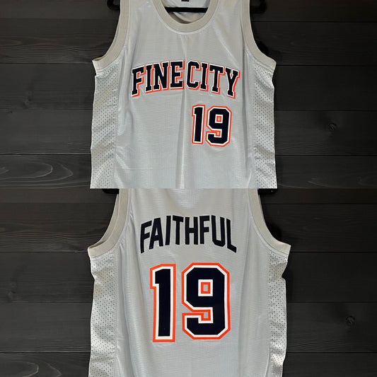 A-013m FAITHFUL #19 - FINE CITY Gray Navy Orange Basketball Jersey ALL SIZES - MADE ORDER