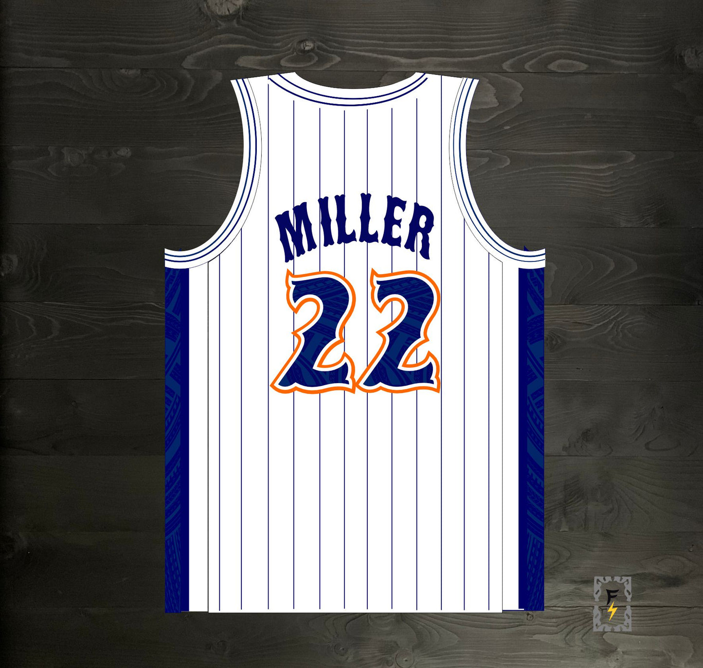 A-019m #22 White Navy Orange Pinstripes Tribalz - MADE TO ORDER - ALL SIZES